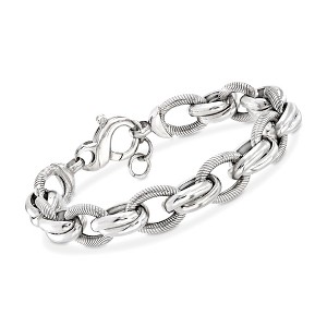 Ross-Simons Italian Sterling Silver Textured and Polished Oval-Link Bracelet - 1 of 4