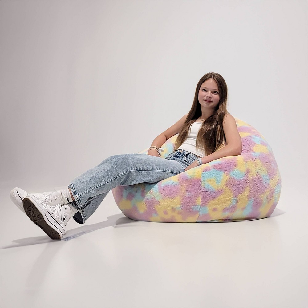 PM&J Home Plush Tear Drop Bean Bag Chair Tie Dye Pink: Machine Washable Cover, Indoor Use, 9+ Years, 36"x36"x30"