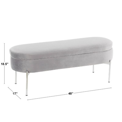 48" Chloe White Velvet Upholstered Storage Bench with Gold Base