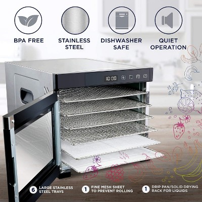 Ivation 6 Tray Stainless Steel Food Dehydrator with Timer