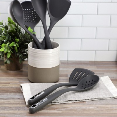 Oster Ridgecrest 2 Piece Silicone Kitchen Tool Slotted Spoon and Turner Set in Gray — фото 5