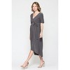 Hello Miz Women's Hi-Low Short Sleeve V Neck Maternity Wrap Dress with Belt - 2 of 4