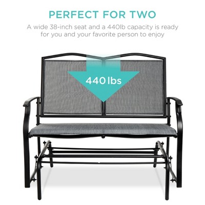 Gray Steel Outdoor Loveseat Glider with Textilene Fabric
