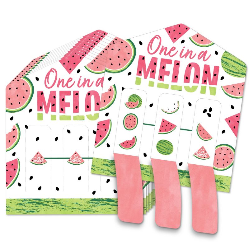 Big Dot of Happiness Sweet Watermelon - Fruit Party Game Pickle Cards - Pull Tabs 3-in-a-Row - Set of 12, 1 of 7