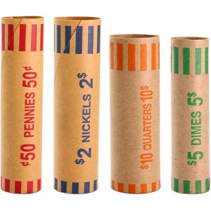 Coin Wrappers 128 PCS Assorted Preformed Coin Rolls Wrappers for Quarters, Pennies, Nickels & Dimes, Coin Wrappers for All Coins for Bank & Office - 1 of 4