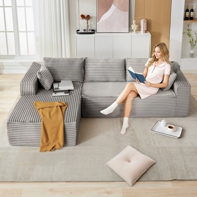TiramisuBest 110" L-Shaped Modular Foam Sofa with Right Chaise, Plush Upholstery, Space-Saving, Spring-Free & Kid-Friendly, Green