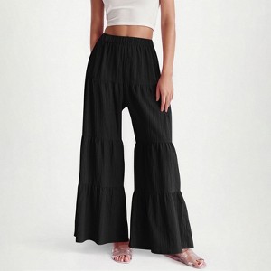 Clotth Womens Flowy Boho Pants - Elastic High Waist Ruffle Hem Wide Leg Beach Loose Palazzo Pants, Summer Baggy Tiered Flared Trousers - 1 of 4