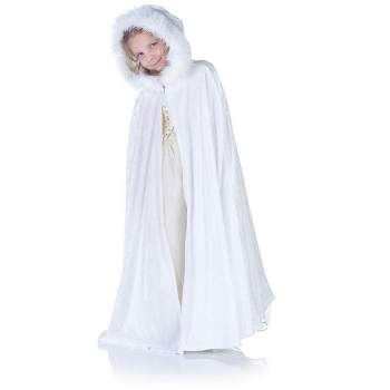 Underwraps Costumes Panne Velvet Costume Cape Child: White & Faux Fur Trim