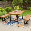 3pc Acacia Patio Dining Set with 2 Benches - Teak - Captiva Designs: Weather-Resistant, Steel Legs - 2 of 4