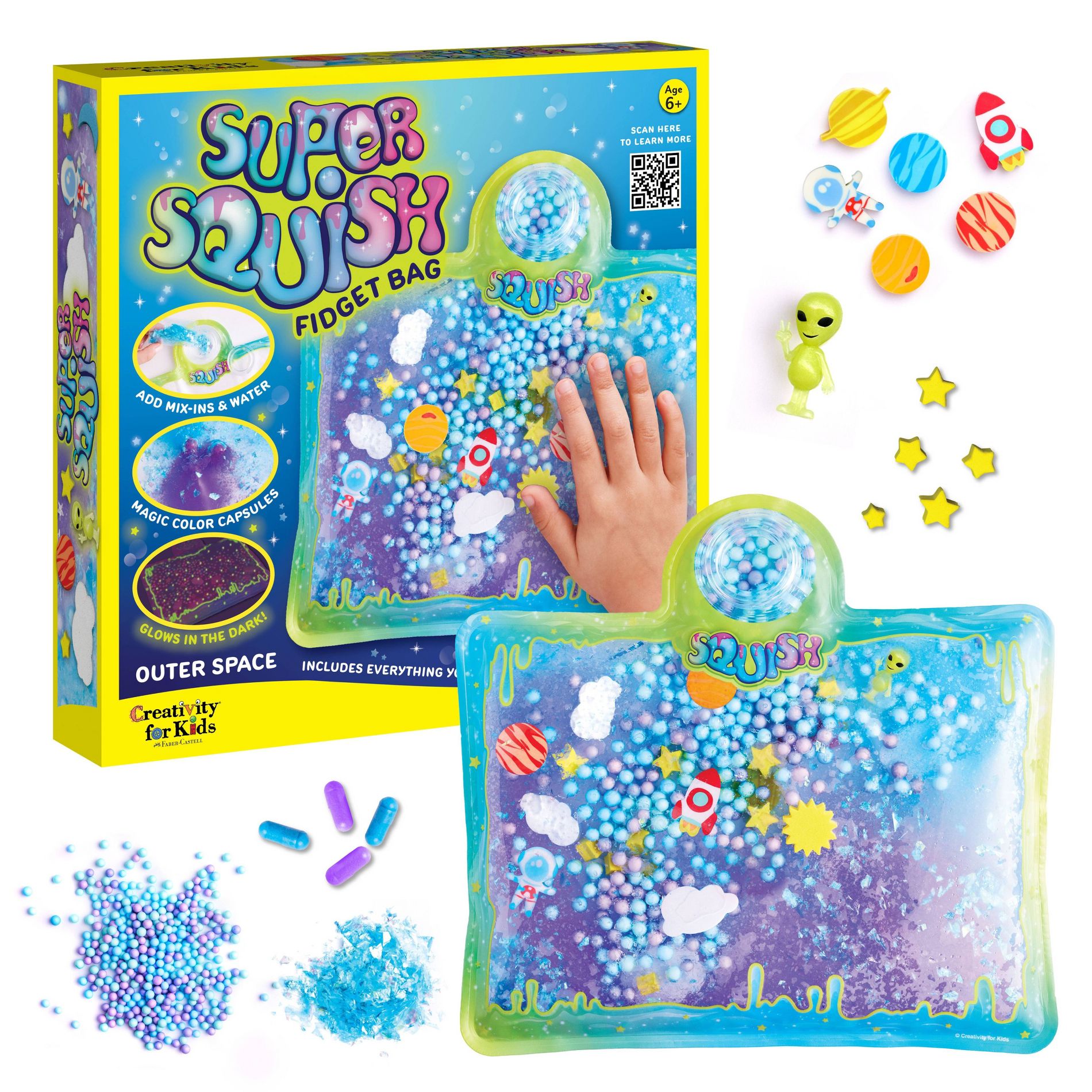 Creativity for Kids Super Squish Fidget Bag Outer Space: DIY Art Kit with Glitter & Decorative Accessories, Ages 6+