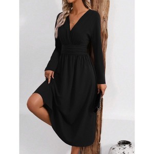 long flowy black dress target Women's Fall Velvet Mini Dress Long Sleeve Mock Neck High Waist Ruffle A Line Flowy Party Dresses Black X-Large
