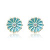 Guili Kids 14k Gold Plated Clear Cubic Zirconia Blue or Red Enamel Flower Stud Earrings Charming Floral Design for Everyday Wear and Special Occasions - 2 of 3