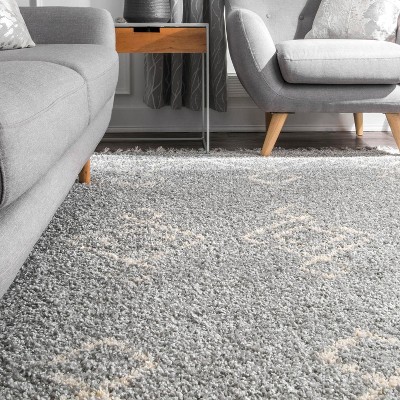 37" Braided Gray Round Shag Synthetic Area Rug