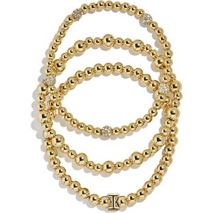 3-Piece Gold Plated Initial Bead Bracelet Set, Personalized Trendy Jewelry Gift for Women - 1 of 4