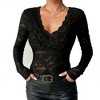 Women's Floral Lace Blouse Long Sleeve V-Neck, Elegant Fitted Top for Office, Date Night, Casual Wear - 2 of 4
