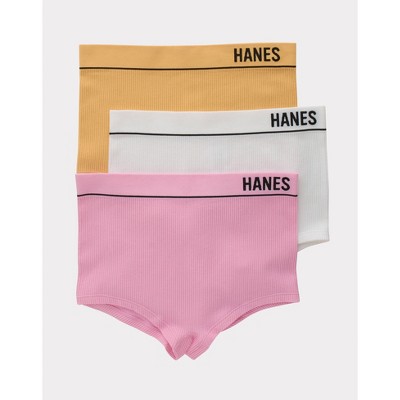 Hanes Originals Women's 3pk Ribbed Boy Shorts - Black/beige L : Target