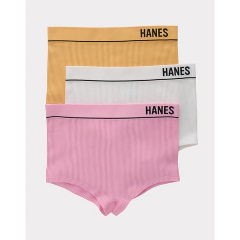 Hanes Originals Women's 3pk Ribbed Boy Shorts - Gold/White/Pink L
