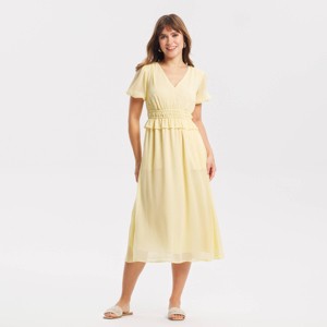 womens light yellow dress V-Neck Maxi Midi lengthLightweightSatin like material Odette Satin Mini Dress -