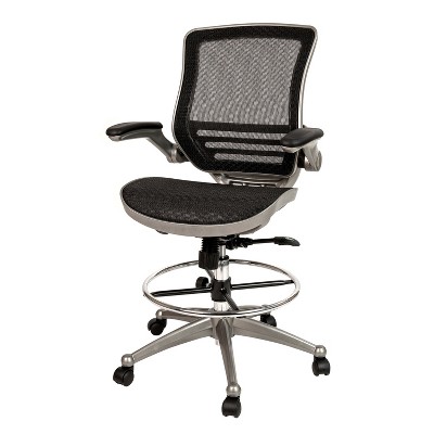 Emma And Oliver Black Mid-back Mesh Drafting Chair With Graphite Frame ...