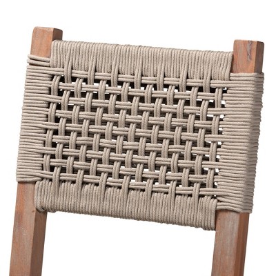 Gray Woven Rope and Mahogany Counter Stool