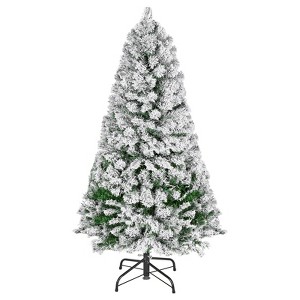 VEVOR Christmas Tree, 4ft Prelit Flocked Artificial Tree, Xmas Deco Trees with 120 Warm White LED Lights, 8 Lighting Modes & 539 Branch Tips ,White - 1 of 4