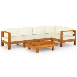 vidaXL Outdoor Patio Lounge Set, 6-Piece Acacia Wood Construction, Cream White Cushions, Modern Design, Versatile Leisure Living Furniture - 1 of 4