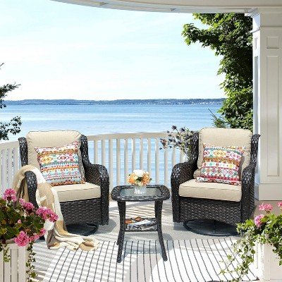 XIZZI Wicker Patio Furniture Set with 3-Seat Sofa, Swivel Rocking Armchairs & Ottomans & Side Table, Modular Sectional Outdoor Conversation Sofa Set
