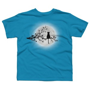 Boy's Design By Humans The Cat and The Moon By Maryedenoa T-Shirt - 1 of 3