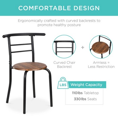 Compact Black and Brown Wood Dining Set with Steel Frame