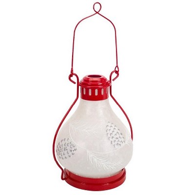 Melrose 17" Red and Frosted White Battery Operated LED Christmas Lantern with Timer