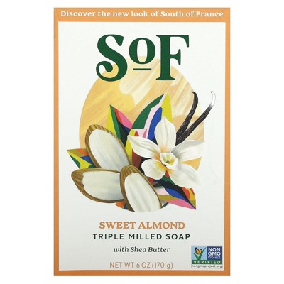 South of France Bar Soap Almond Gourmand  Moisturizing French Milled Soap with Sweet Almond Scent for Smooth, Soft Skin 6 Oz