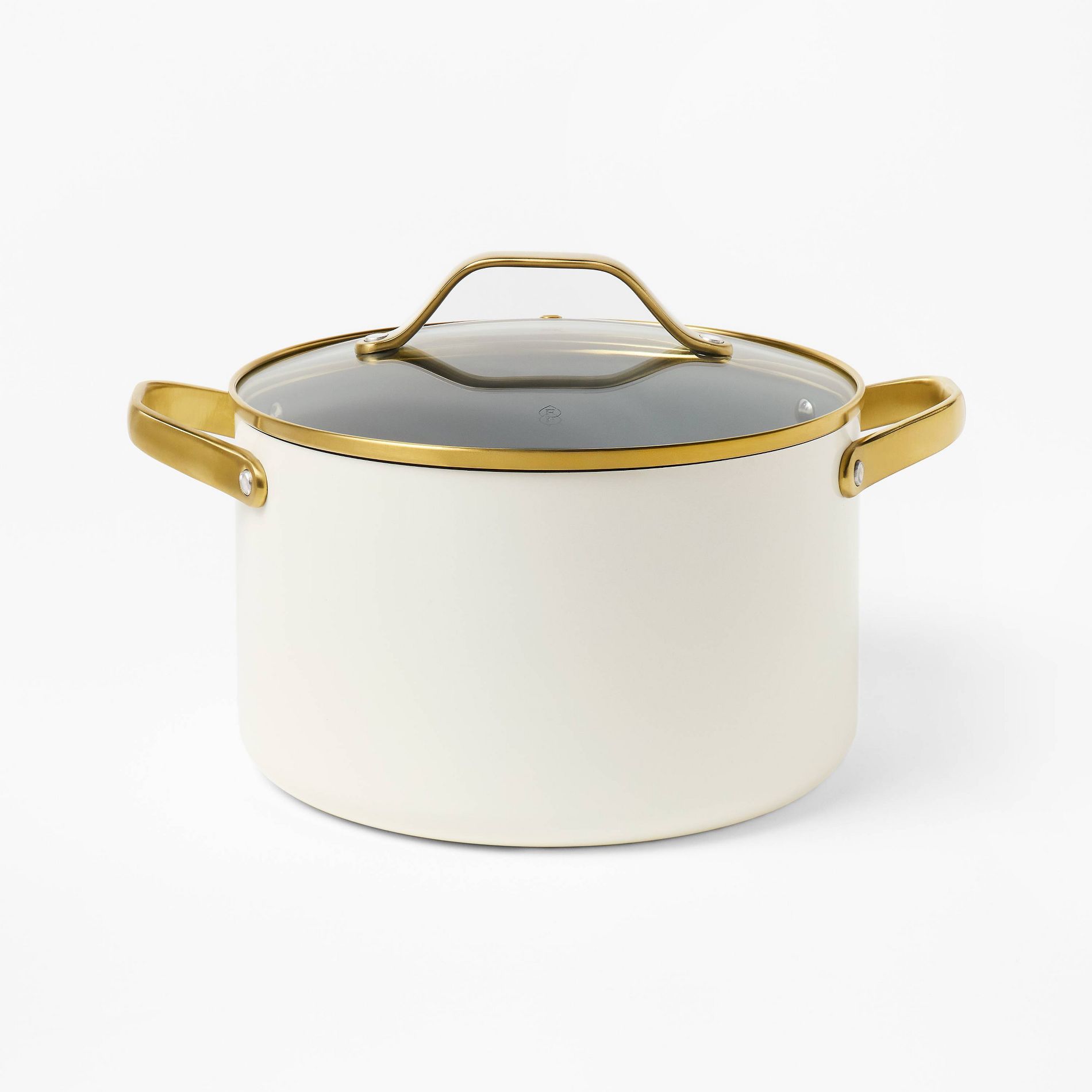 6qt Nonstick Ceramic Coated Aluminum Stock Pot with Champagne Handle Cream - Figmint™