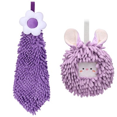 REGALWOVEN 2 Packs Soft Absorbent Cute Decorative Chenille Hand Towel for Bathroom 6" x 15"/7" x 7"