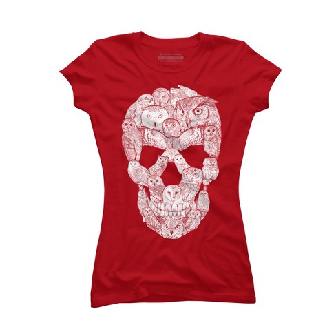 Junior's Design By Humans Sketchy Owl Skull By Dinny T-Shirt - image 1 of 3