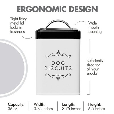 White and Black Metal Dog Biscuits Storage Canister, 36 oz
