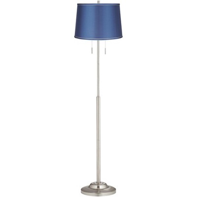 360 Lighting Modern Floor Lamp Brushed Steel Metal Medium Blue Satin Drum Shade for Living Room Reading Bedroom Office