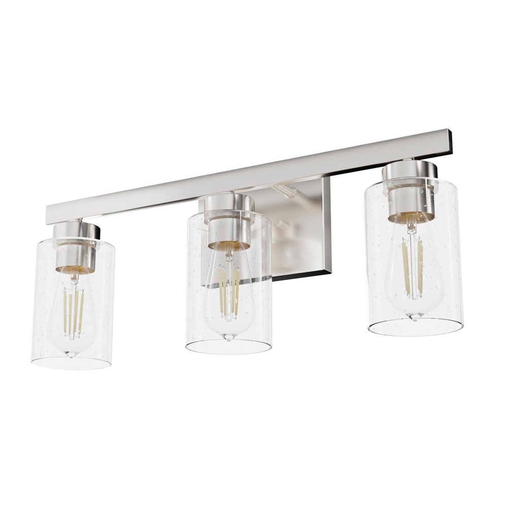 Photos - Chandelier / Lamp 3-Light Hartland Seeded Glass Bathroom Vanity Wall Light Fixture Brushed N