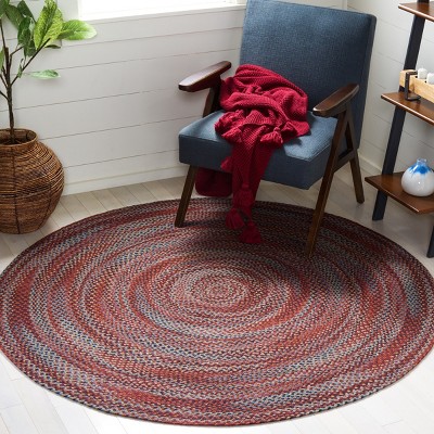 Handmade Blue and Rust Braided Oval 4' x 6' Rug
