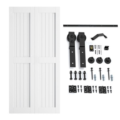 SMARTSTANDARD Bifold Barn Door 84 in. Height MDF White Bi-fold Sliding Closet Doors with Hardware Kit Included, Save Space, Water Proof, H-Shape
