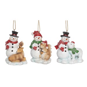 Transpac Resin Snowman & Critter Ornament Set of 3 Christmas Home Decorations - 1 of 1