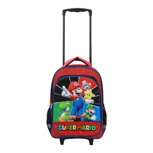 Super Mario Bros 16 Retractable Trolly Backpack with Rolling Wheels