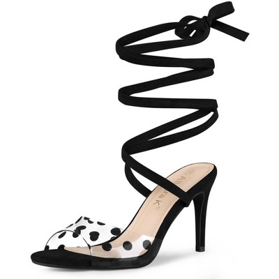 Allegra K Women's Polka Dots Clear Heel Lace Up Stiletto Heels Sandals