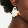 Halloween Ghost with Carved Pumpkin Drop Earrings - White/Orange - 2 of 4