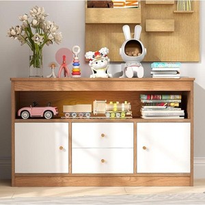 Costzon Toy Storage Organizer, Wooden Kids Bookshelf with 2 Drawers, 2 Cabinets & Open Shelf, Storage for Playroom, Bedroom, Nursery (Natural) - 1 of 4
