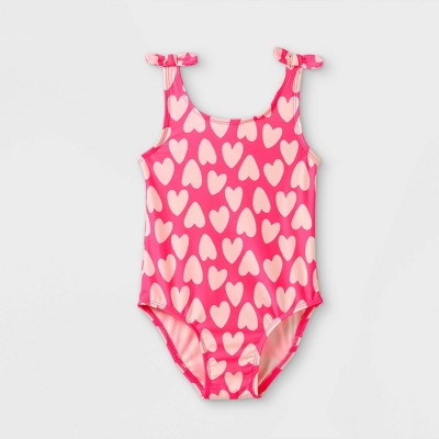 Toddler Girls' Heart Print One Piece Swimsuit - Cat & Jack™ Neon Pink
