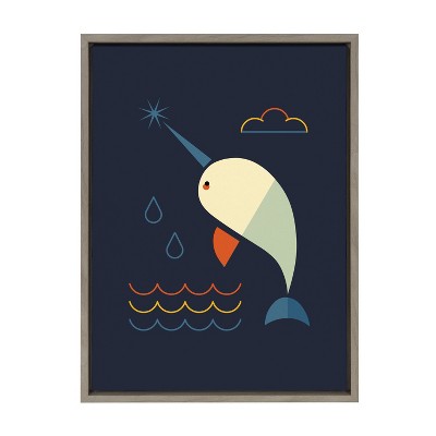 18" x 24" Sylvie Narwhal Modern Framed Canvas by Amber Leaders Designs Gray - Kate & Laurel All Things Decor