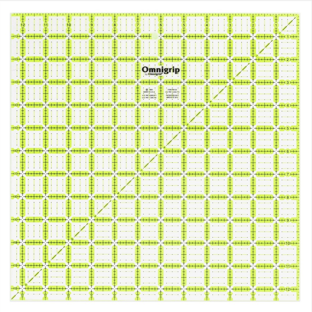 Omnigrid 12-1/2" x 12-1/2" Non-Slip Square Quilting Ruler: Sewing Tools, Quilting Supplies, 12.5" Length & Width