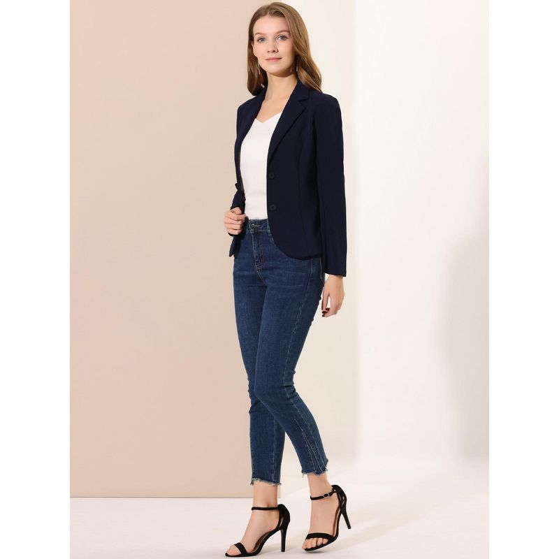 Allegra K Women's Elegant Work Office Lapel Collar Button Down Stretch Suit Blazer, 2 of 7