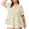 Agnes Orinda Women's Plus Size Floral V Neck Short Sleeve Layered Peplum Hem Casual Summer Blouses - 2 of 4