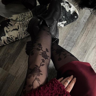 Women's Viney Floral Tights - A New Day™ Black M/l : Target